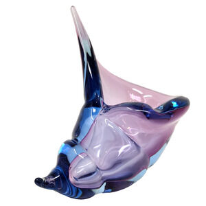 Murano Glass Conch Shell Dish Bowl Decor Ashtray Pink Blue MCM Beachy Maximalist